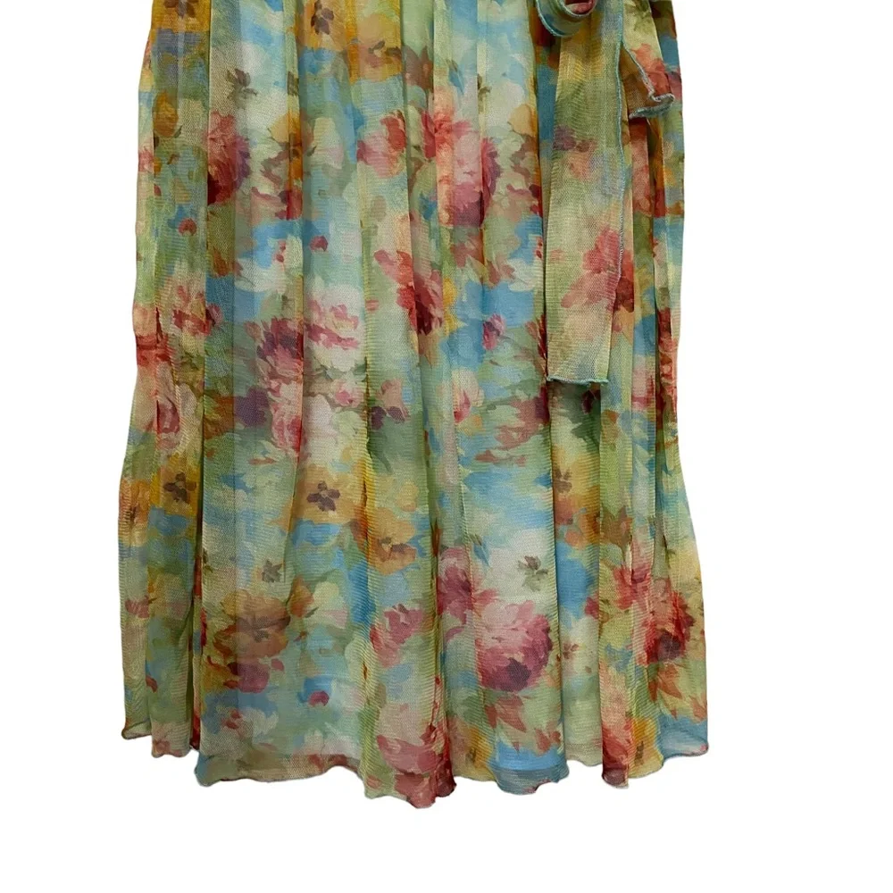 Vintage Floral Chiffon Bonnie Jean Sleeveless Dress Cottage Union Made in USA